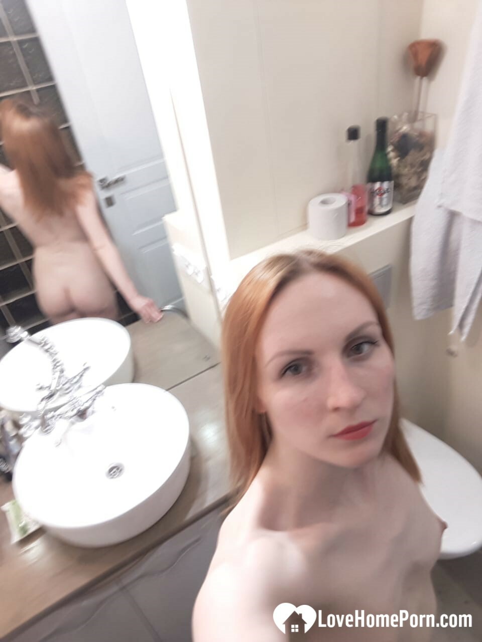 Skinny redhead with small tits in the mirror — 46